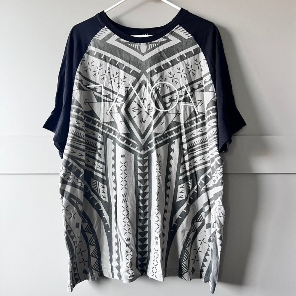 Tanoa Tribal Print Raglan T-Shirt Mens 2XL Grey Black Short Sleeve Graphic‎ Tee